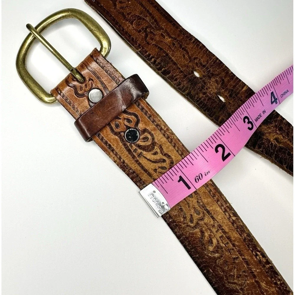 Vintage Levis 2235 Tooled Leather Belt Size 36 Brown Western Steerhide 1970s USA
